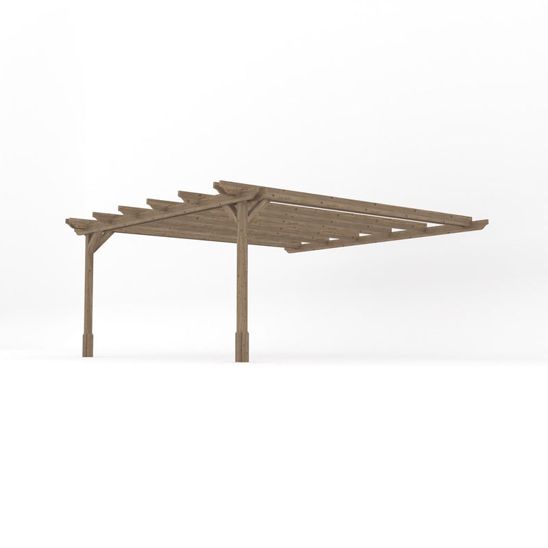 Wall Mounted Double Garden Pergola - Rustic Brown - 4.8m Depth x 4.8m Length