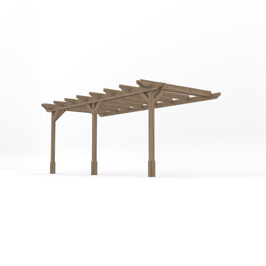 Veranda | Timber Double Garden Veranda | Wall Mounted Garden Structure | Open Slatted Roof | Rustic Brown | 2.4m Depth x 5.4m Length