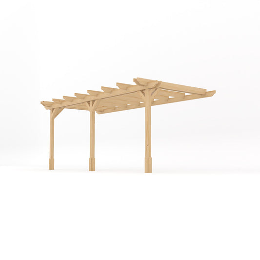 Veranda | Timber Double Garden Veranda | Wall Mounted Garden Structure | Open Slatted Roof | Light Green | 1.8m Depth x 5.4m Length