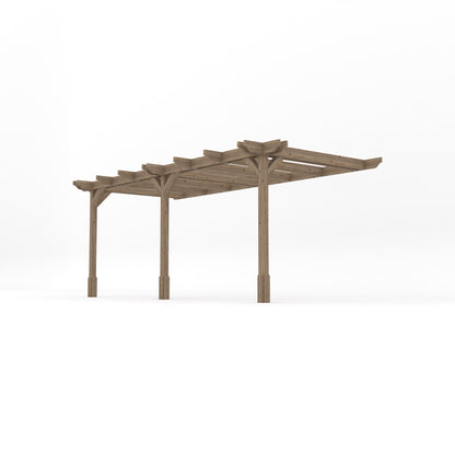 Wall Mounted Double Premium Pergola - Rustic Brown - 4.8m Depth x 5.4m Length