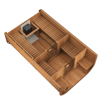 beacon 385 pro thermowood 6 person outdoor cube sauna with terrace changing room product exterior view