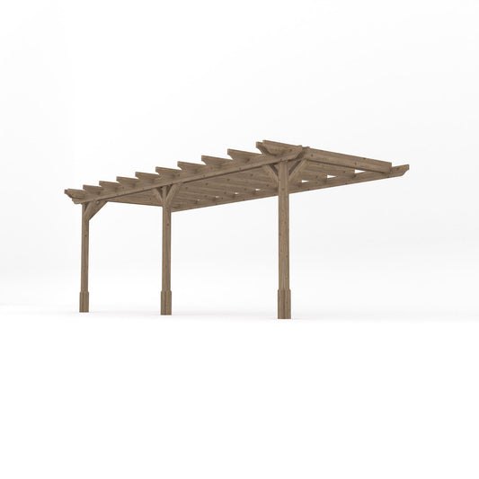 Veranda | Timber Double Garden Veranda | Wall Mounted Garden Structure | Open Slatted Roof | Rustic Brown | 1.8m Depth x 6m Length