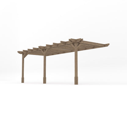 Wall Mounted Double Premium Pergola - Rustic Brown - 3m Depth x 6m Length