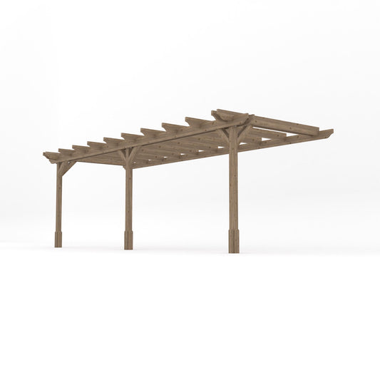 Veranda | Timber Double Garden Veranda | Wall Mounted Garden Structure | Open Slatted Roof | Rustic Brown | 2.4m Depth x 6.6m Length