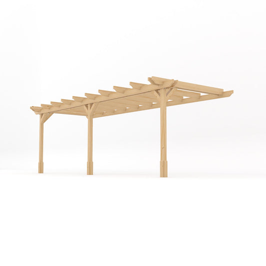 Veranda | Timber Double Garden Veranda | Wall Mounted Garden Structure | Open Slatted Roof | Light Green | 1.8m Depth x 6.6m Length