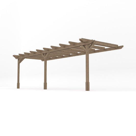 Veranda | Timber Double Garden Veranda | Wall Mounted Garden Structure | Open Slatted Roof | Rustic Brown | 1.8m Depth x 7.2m Length