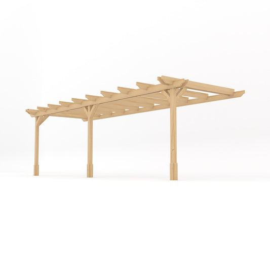 Veranda | Timber Double Garden Veranda | Wall Mounted Garden Structure | Open Slatted Roof | Light Green | 2.4m Depth x 7.2m Length