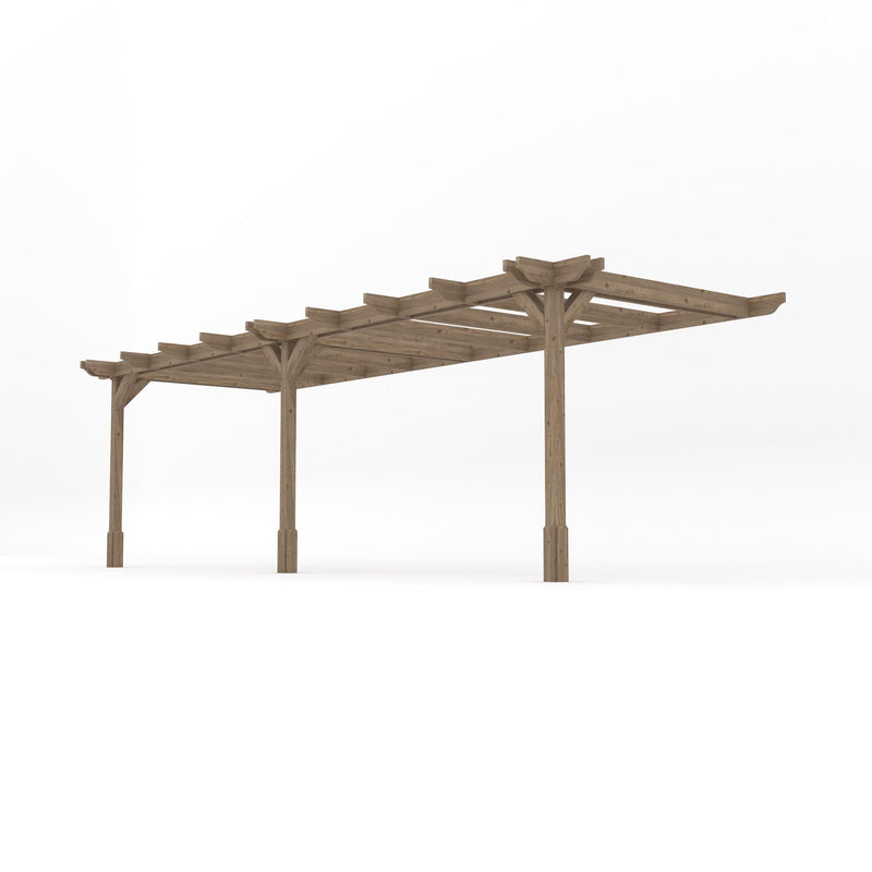 Wall Mounted Double Premium Pergola - Rustic Brown - 4.8m Depth x 7.2m Length