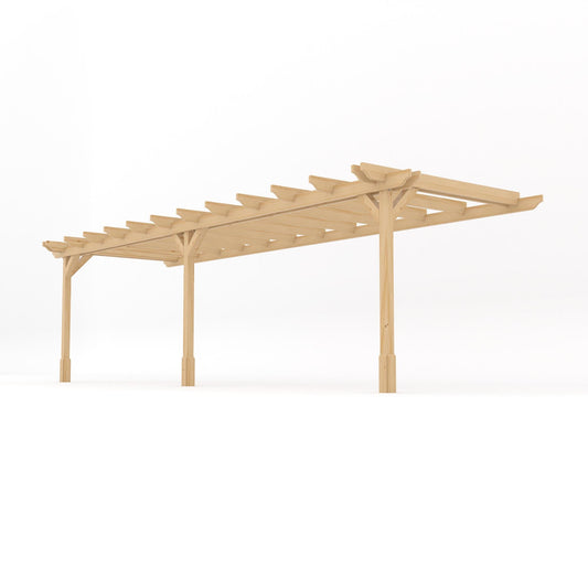 Veranda | Timber Double Garden Veranda | Wall Mounted Garden Structure | Open Slatted Roof | Light Green | 2.4m Depth x 7.8m Length