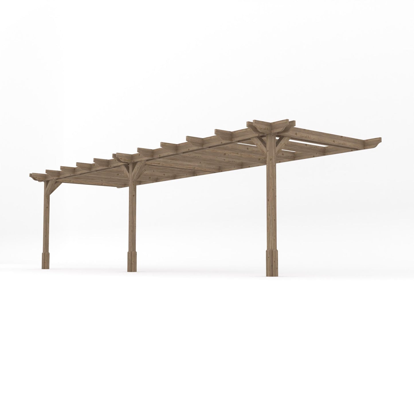 Wall Mounted Double Premium Pergola - Rustic Brown - 4.2m Depth x 7.8m Length
