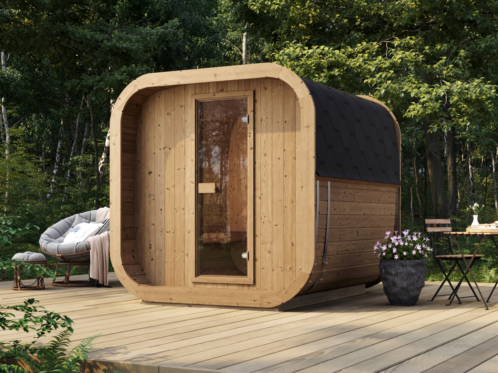 beacon 200 classic 6 person outdoor cube sauna product exterior view — view 2