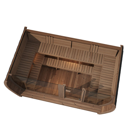wanaka 400 deluxe thermowood with glass front 10 person outdoor sauna product exterior view