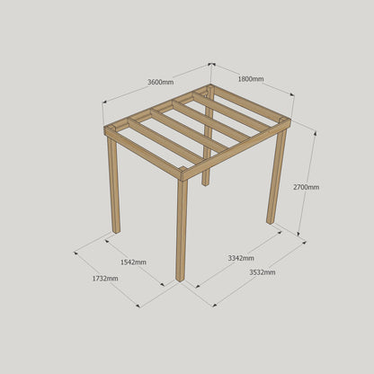 Freestanding Box Pergola - Rustic Brown - 1.8m Width x 3.6m Length