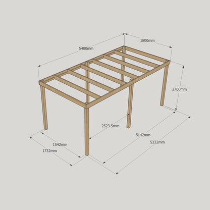 Freestanding Box Pergola - Rustic Brown - 1.8m Width x 5.4m Length