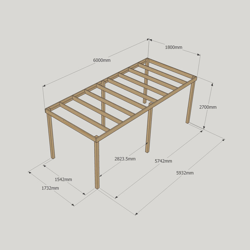 Freestanding Box Pergola - Rustic Brown - 1.8m Width x 6m Length