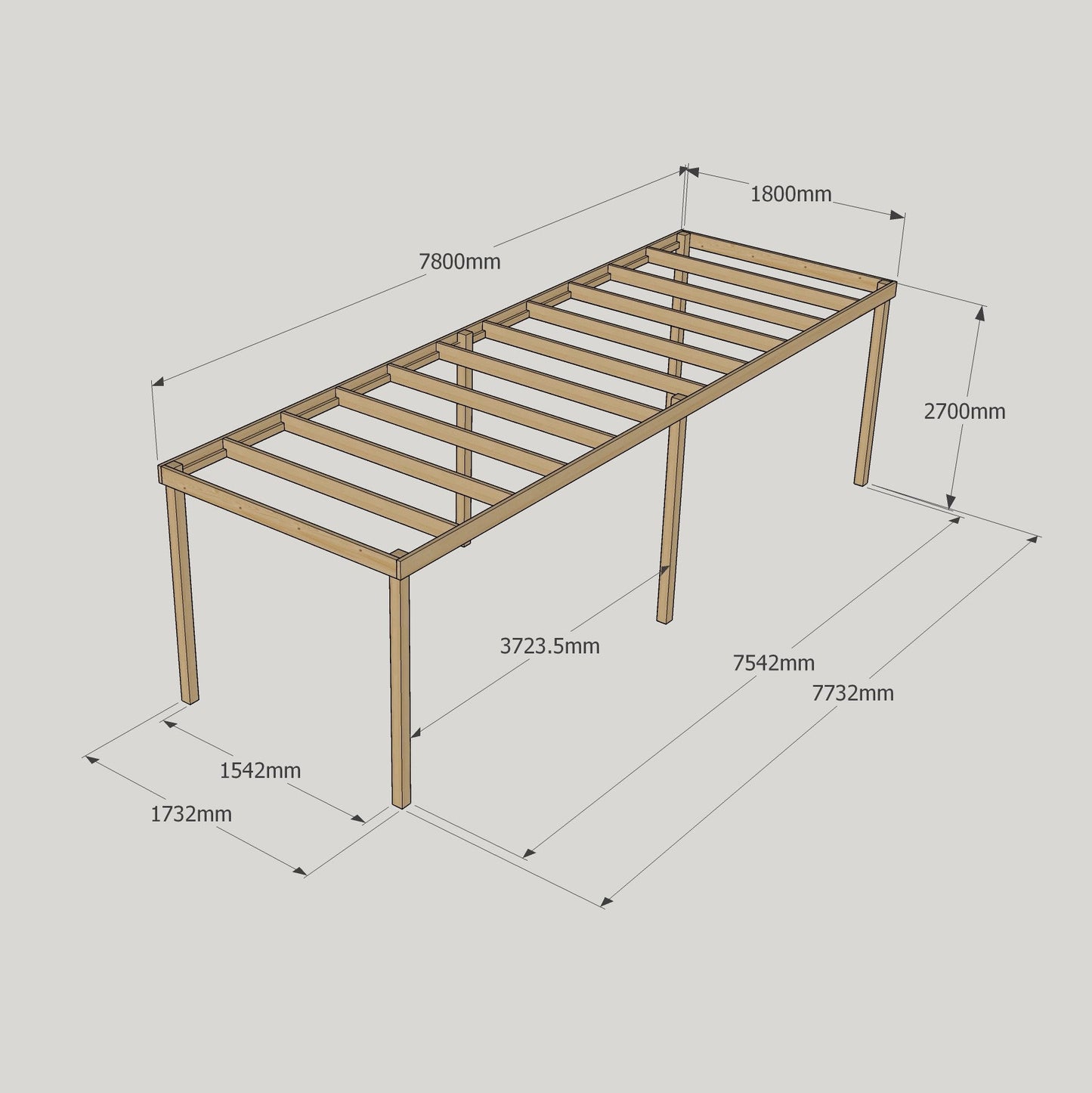 Freestanding Box Pergola - Rustic Brown - 1.8m Width x 7.8m Length