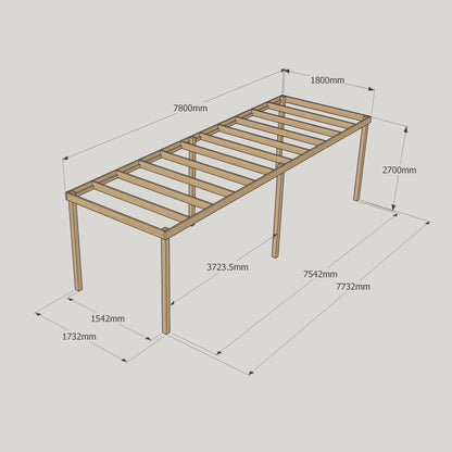 Freestanding Box Pergola - Rustic Brown - 1.8m Width x 7.8m Length