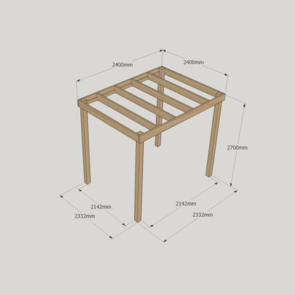 Freestanding Box Pergola - Rustic Brown - 2.4m Width x 2.4m Length