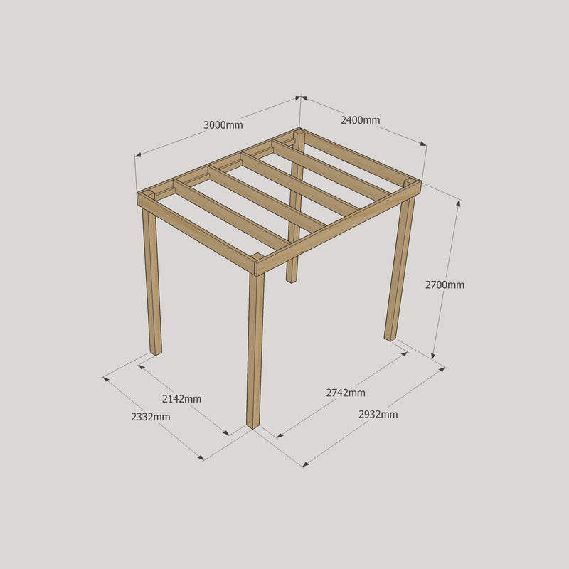 Freestanding Box Pergola - Rustic Brown - 2.4m Width x 3m Length