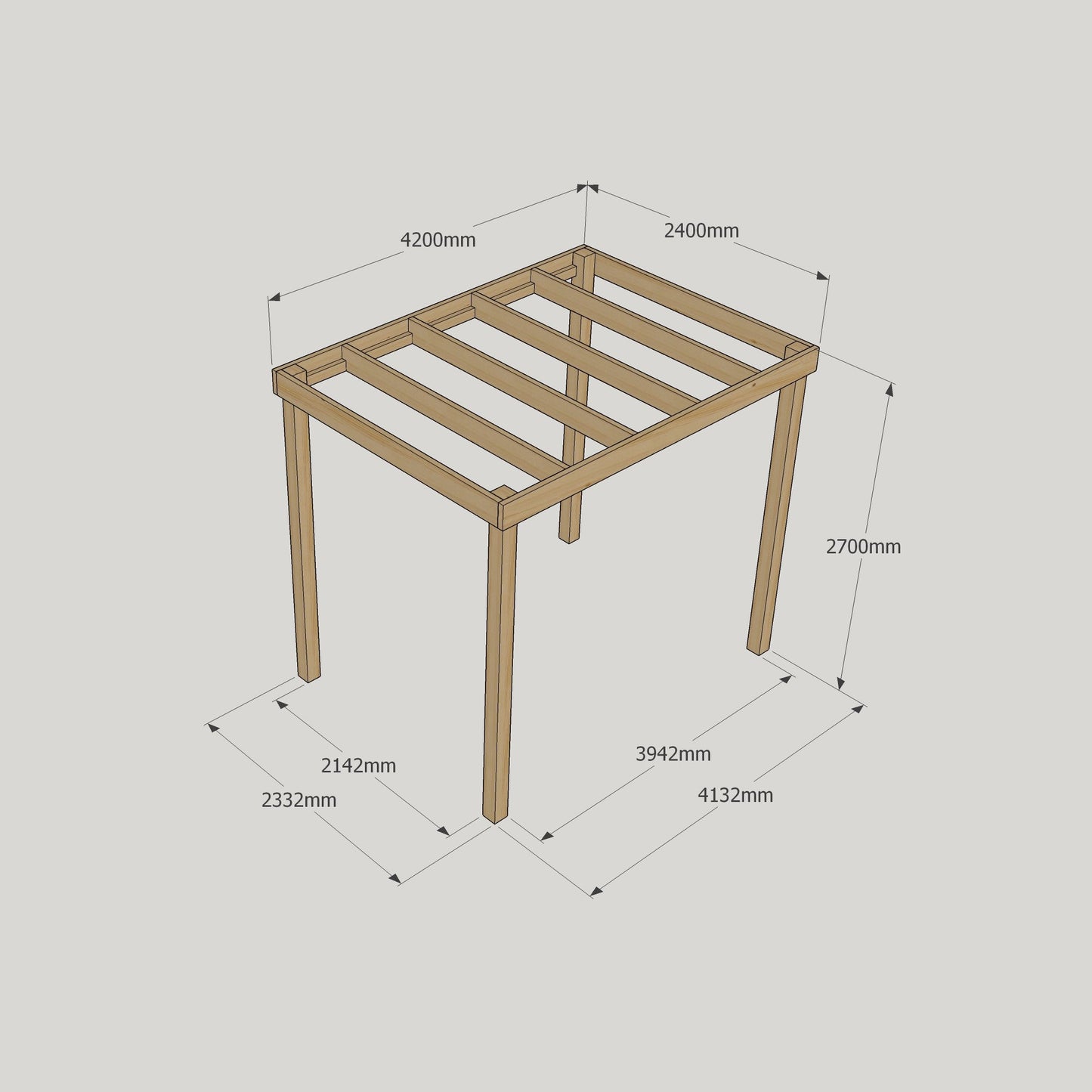 Freestanding Box Pergola - Rustic Brown - 2.4m Width x 4.2m Length
