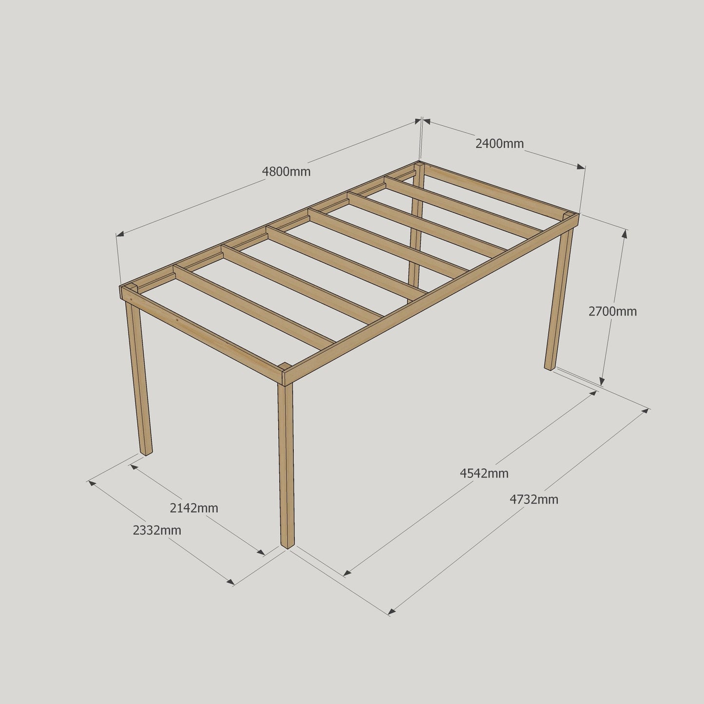 Freestanding Box Pergola - Rustic Brown - 2.4m Width x 4.8m Length