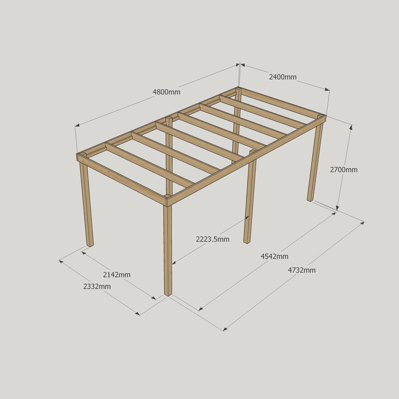 Freestanding Box Pergola - Rustic Brown - 2.4m Width x 4.8m Length