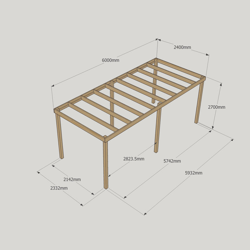 Freestanding Box Pergola - Rustic Brown - 2.4m Width x 6m Length