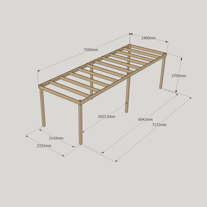 Freestanding Box Pergola - Rustic Brown - 2.4m Width x 7.2m Length