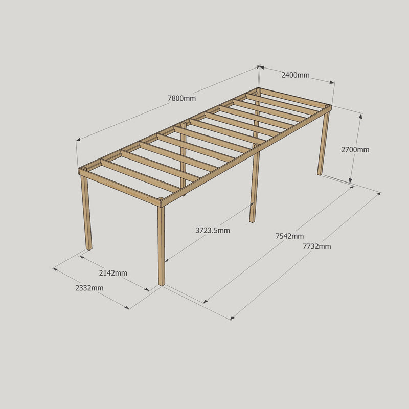 Freestanding Box Pergola - Rustic Brown - 2.4m Width x 7.8m Length