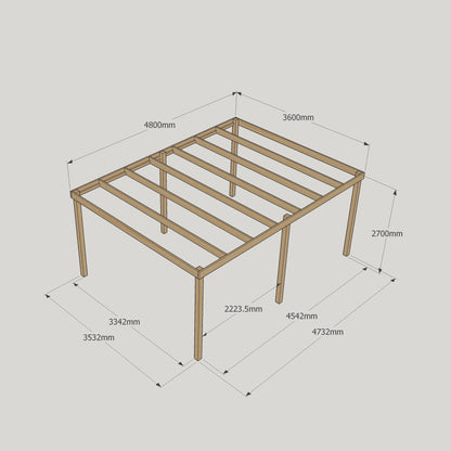 Freestanding Box Pergola - Rustic Brown - 3.6m Width x 4.8m Length