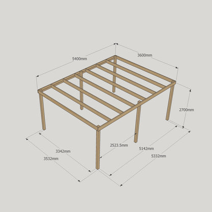 Freestanding Box Pergola - Rustic Brown - 3.6m Width x 5.4m Length