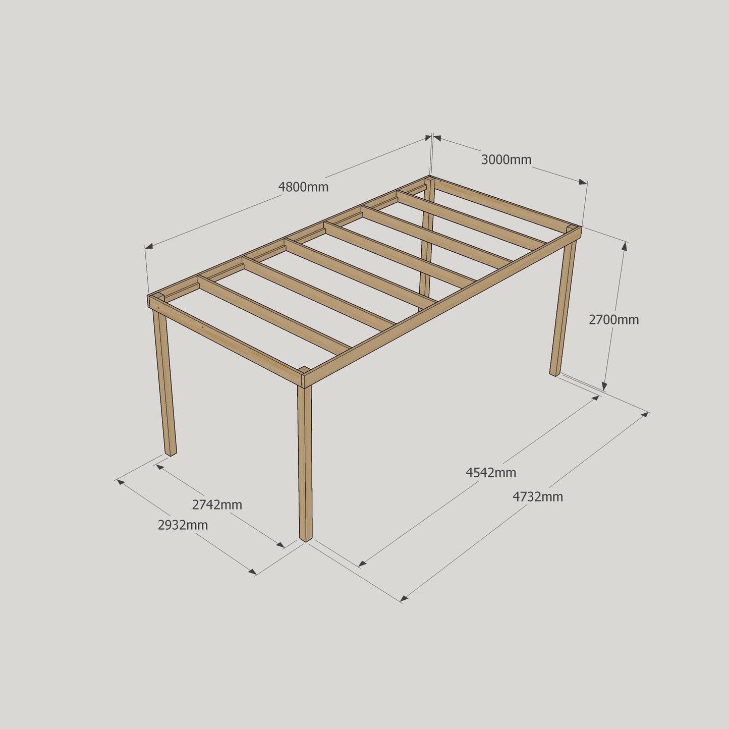 Freestanding Box Pergola - Light Green - 3m Width x 4.8m Length