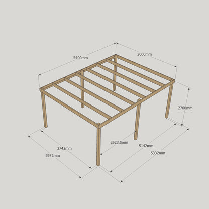 Freestanding Box Pergola - Light Green - 3m Width x 5.4m Length