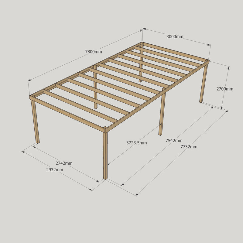 Freestanding Box Pergola - Light Green - 3m Width x 7.8m Length