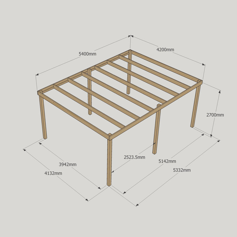 Freestanding Box Pergola - Light Green - 4.2m Width x 5.4m Length
