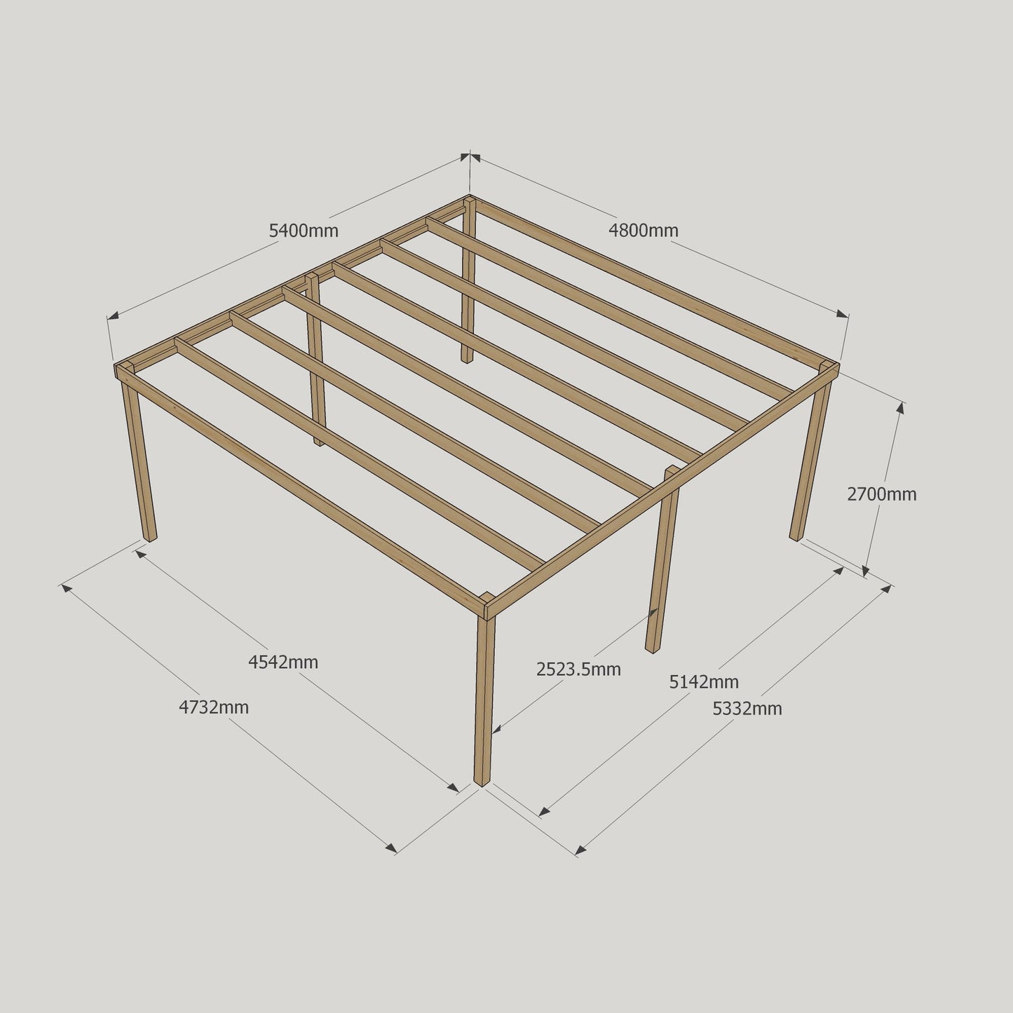 Freestanding Box Pergola - Rustic Brown - 4.8m Width x 5.4m Length