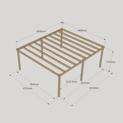 Freestanding Box Pergola - Rustic Brown - 4.8m Width x 6.6m Length