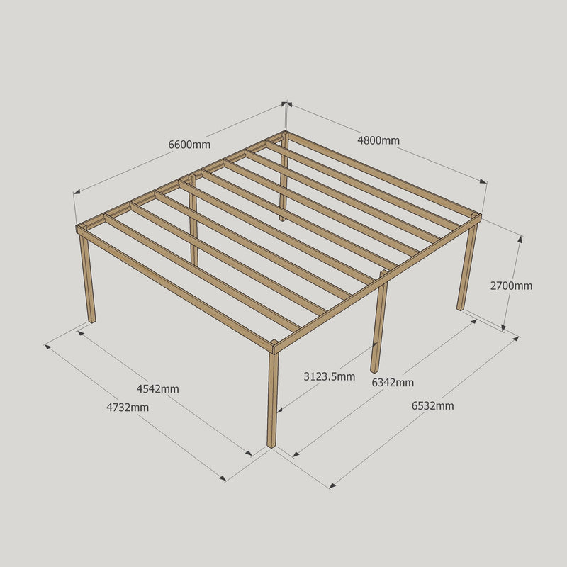 Freestanding Box Pergola - Rustic Brown - 4.8m Width x 6.6m Length