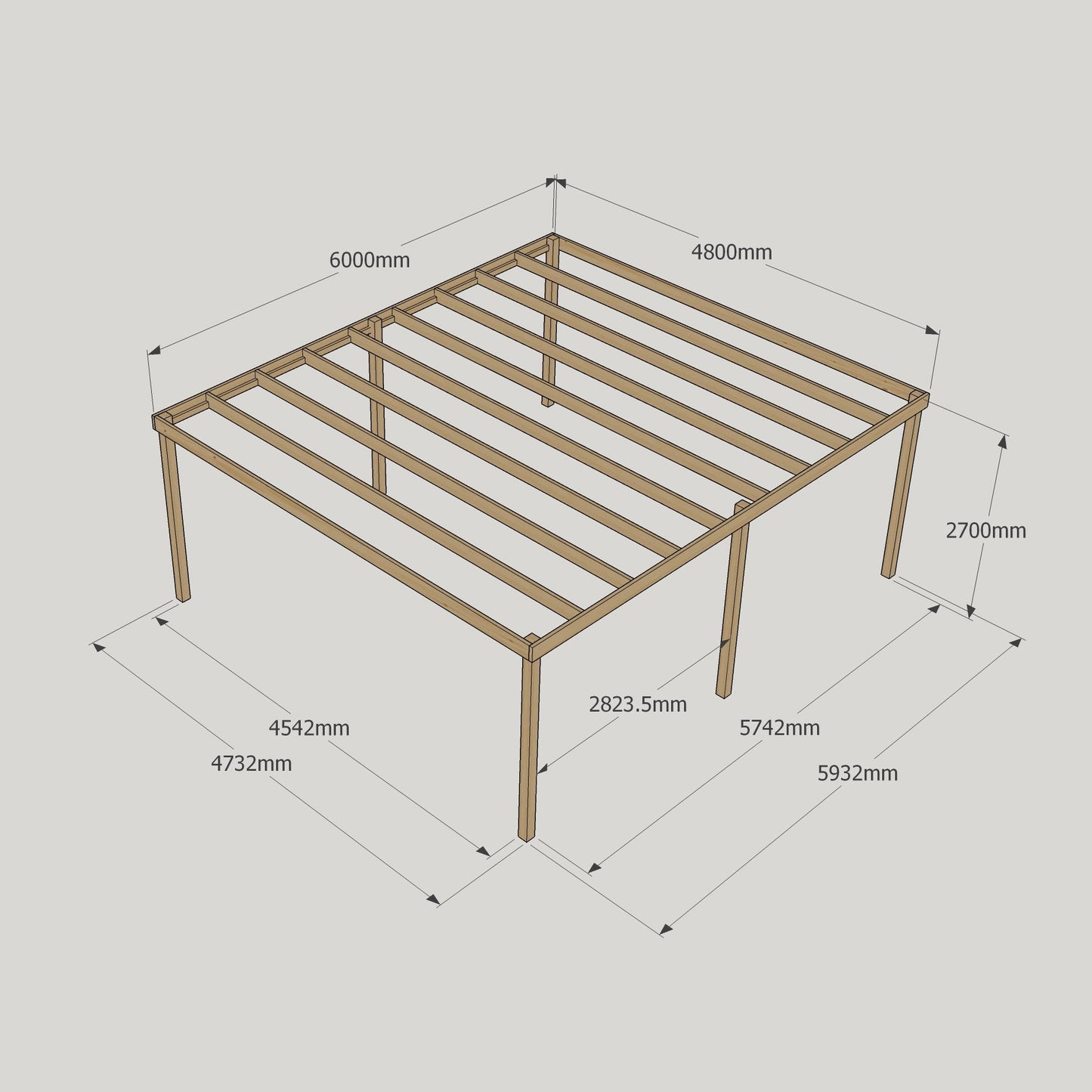 Freestanding Box Pergola - Light Green - 4.8m Width x 6m Length