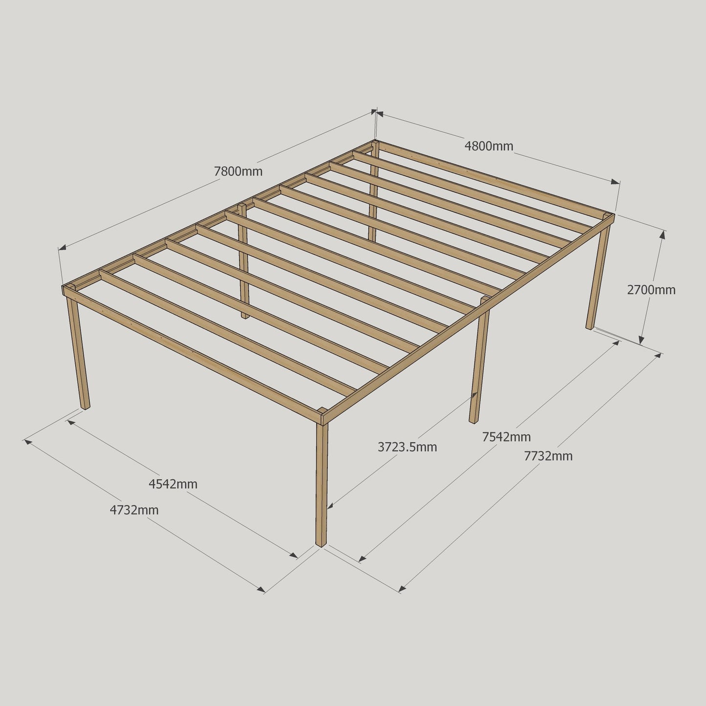 Freestanding Box Pergola - Light Green - 4.8m Width x 7.8m Length