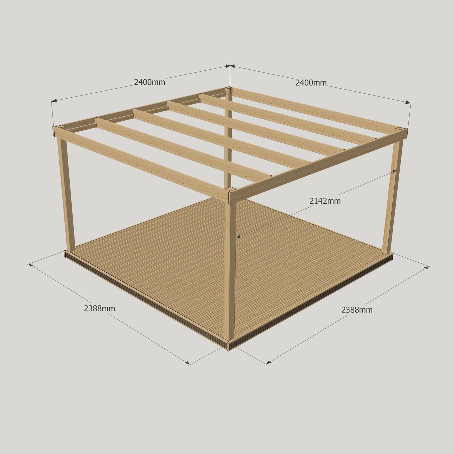Freestanding Box Pergola with Decking - Light Green - 2.4m Width x 2.4m Length