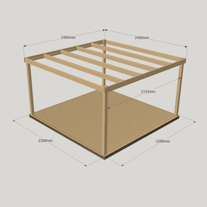 Freestanding Box Pergola with Decking - Light Green - 2.4m Width x 2.4m Length