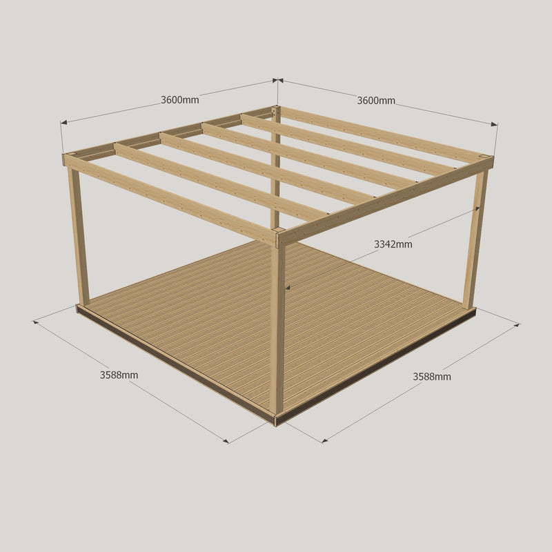 Freestanding Box Pergola with Decking - Light Green - 3.6m Width x 3.6m Length