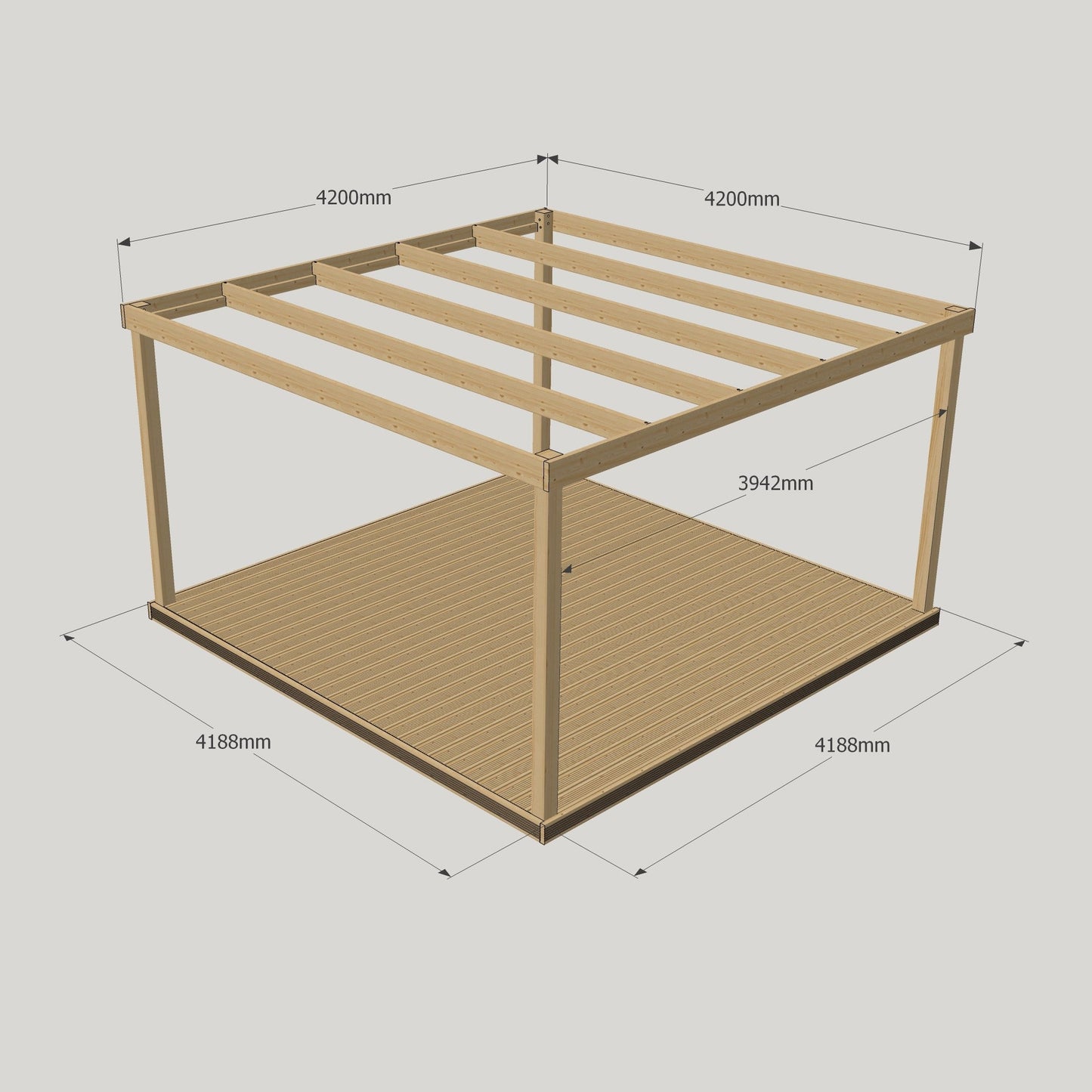 Freestanding Box Pergola with Decking - Light Green - 4.2m Width x 4.2m Length