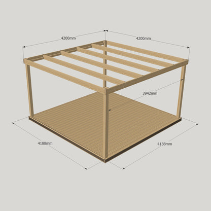 Freestanding Box Pergola with Decking - Light Green - 4.2m Width x 4.2m Length