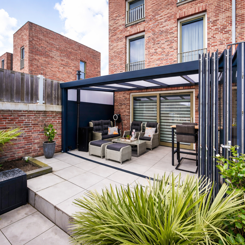 Aluminium Veranda | Deponti Giallo Plus | Polycarbonate Roof | Up To 7m Span | Extra-Large Gutter | Minimal Front Posts