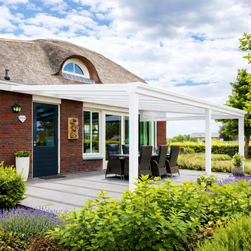 Aluminium Veranda | Deponti Pigato | Wide Span Up To 7m | Extra-Large Gutter | Glass Roof
