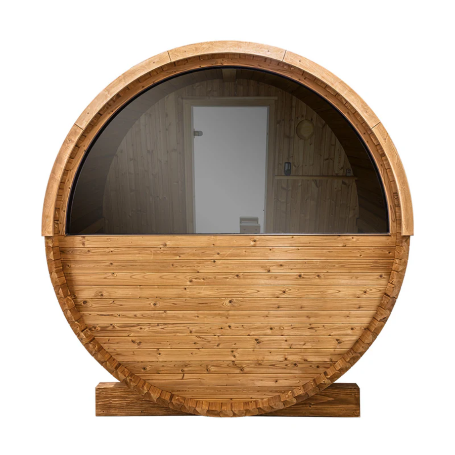 charnia 250 plus 4 person outdoor barrel sauna with terrace product exterior view — view 5