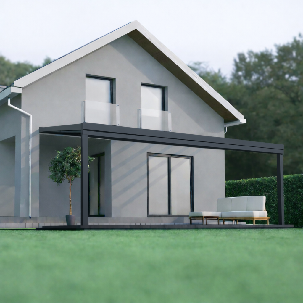 Giallo Plus polycarbonate veranda in anthracite interior view, roof panels above
