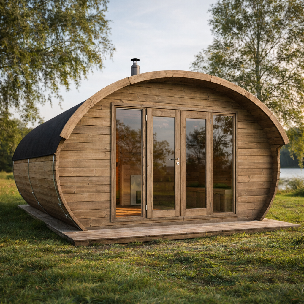 Byron 400 Pro Thermowood with Glass Doors 6 Person Outdoor Sauna, Studio & Changing Room